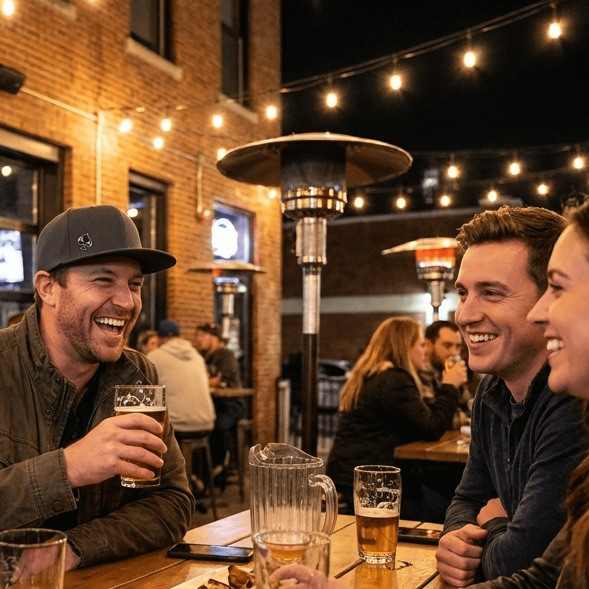 Ai generated picture of a man wearing a gray hat with a spade logo
