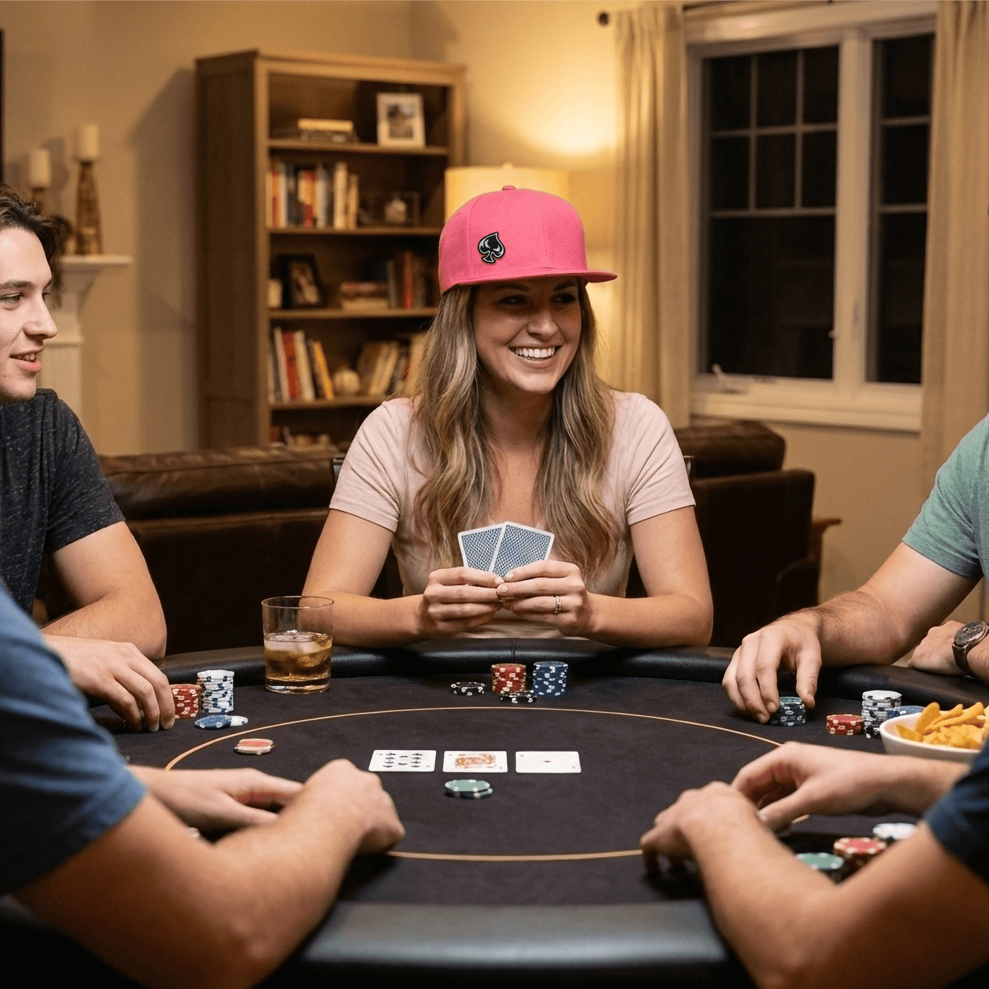 Ai generated picture of a woman wearing a pink hat with a spade logo