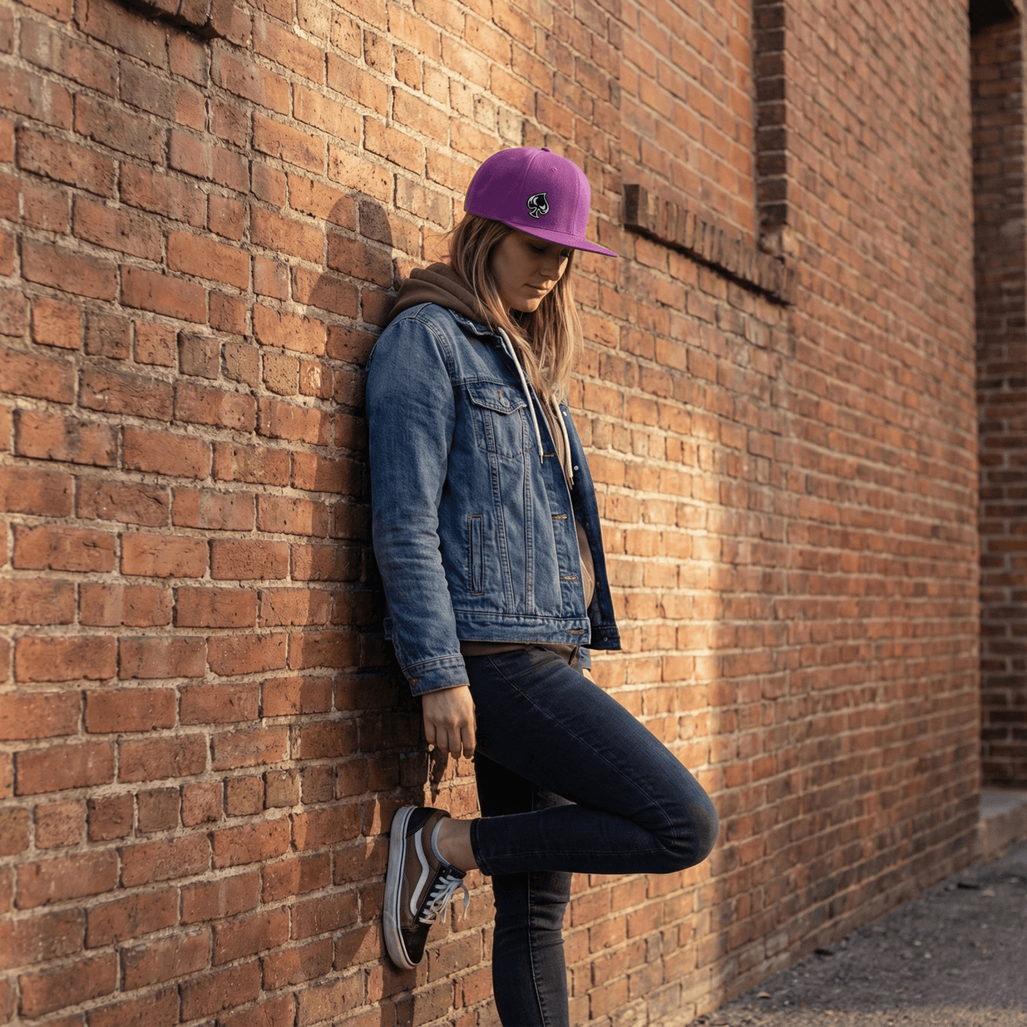 Ai generated picture of a woman wearing a purple hat with a spade logo